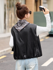 马甲女2025春装新款超火时髦洋气宽松慵懒风黑色短款皮衣坎肩外套，女装短外套，依多米