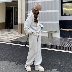 灰色休闲运动套装女2025春秋新款时尚连帽卫衣宽松阔腿裤两件套潮图片