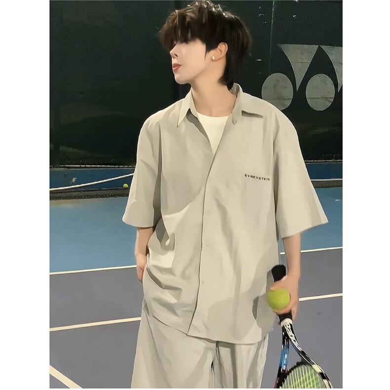 W9790-P58网图现货日系少年感穿搭男生工装套装夏季衬衫短袖,男装T恤,星座1608-2