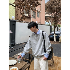 1506-1/W8151/P54韩版假两件撞色拼接帅气春秋冬潮牌卫衣长袖男女图片