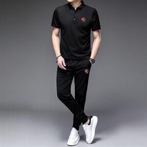 运动套装男春夏季新款潮服饰休闲运动服两件套冰丝感透气耐磨速干图片