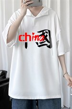 LD54189-P45连帽短袖t恤男大码胖子带帽五分袖中袖，男装T恤，电商A040