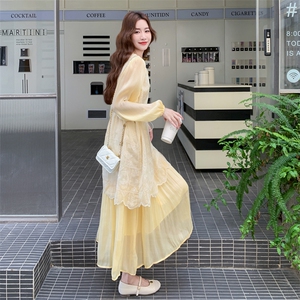 【现货】蕾丝拼接假两件长袖连衣裙2C158-6011-P165-K238图片