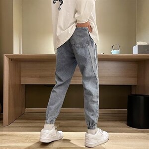 牛仔裤男秋季潮大码休闲裤子高街NC86P40图片