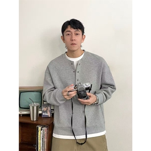 网图有货 亨利衫假两件卫衣男半排扣纯色长袖上衣外套 A1001-P50图片