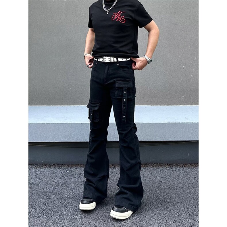 美式复古hiphop重工多口袋嘻哈街头高街喇叭牛仔裤K7152-P50网图,男装牛仔裤,电商B245
