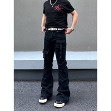 美式复古hiphop重工多口袋嘻哈街头高街喇叭牛仔裤K7152-P50网图，男装牛仔裤，电商B245