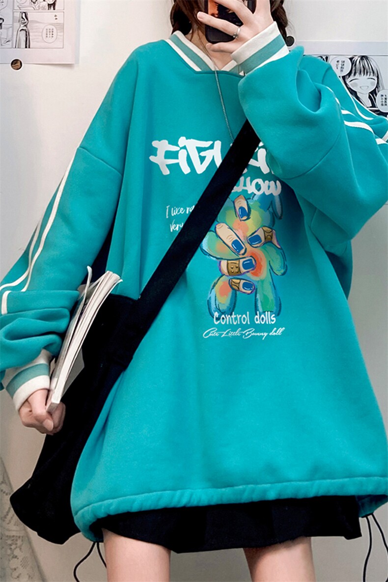 秋冬中性韩版新款宽松情侣V领休闲加绒卫衣男女潮B608P55控68,男装卫衣,电商A268