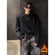 [003]加绒加厚卫衣男长袖圆领个性铆钉肩打底衫A079-T255-P47，男装T恤，电商A079