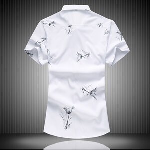 黑底2021新款印花衬衫男短袖衬衫男大码衬衫男QT5030/779p45图片