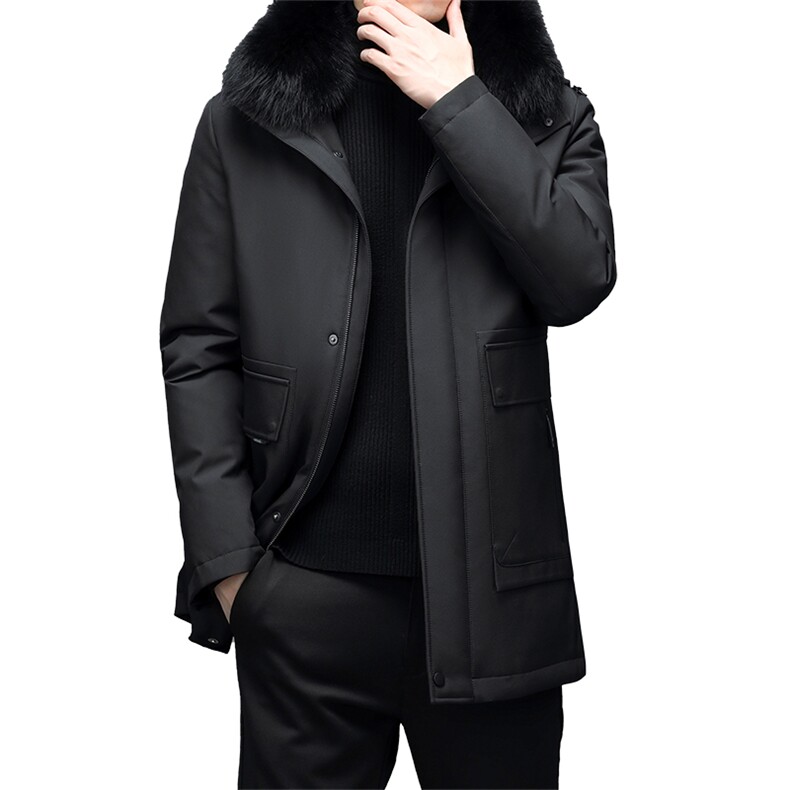 新款冬中长款狐狸毛领羽绒服中年男休闲拆卸帽外套YYYR6803-P400,男装羽绒服,电商B212（原钱塘6029）
