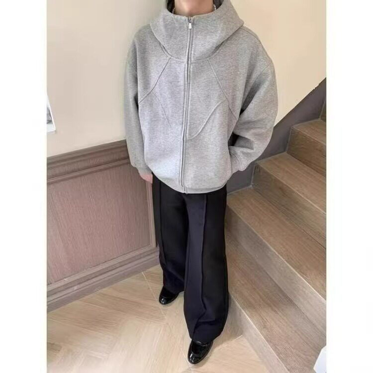 美式重磅解构连帽外套男冬季潮牌设计感拼接卫衣高街痞帅情侣帽衫,女装短外套,四季星座505