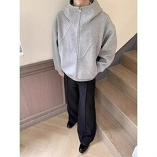 美式重磅解构连帽外套男冬季潮牌设计感拼接卫衣高街痞帅情侣帽衫，女装短外套，四季星座505