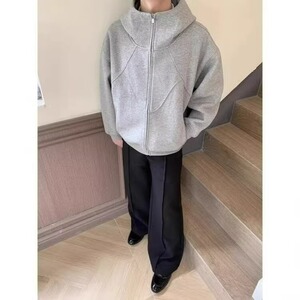 美式重磅解构连帽外套男冬季潮牌设计感拼接卫衣高街痞帅情侣帽衫图片