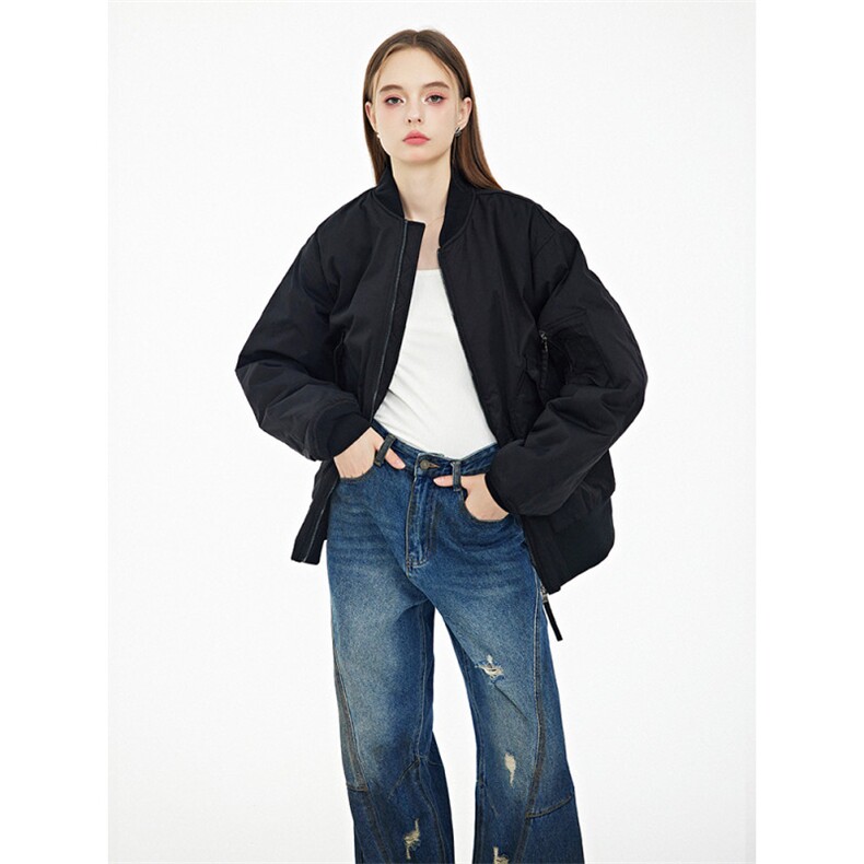 现货秋冬季潮牌机车夹克棉衣棒球服欧美街头飞行员外套情侣装，男装夹克，电商A105