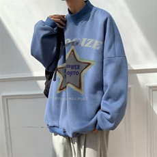加绒加厚高领卫衣五角星印花落肩袖情侣款打底衫XZ514-2-G87-P48，男装T恤，星座514-2(原B239)