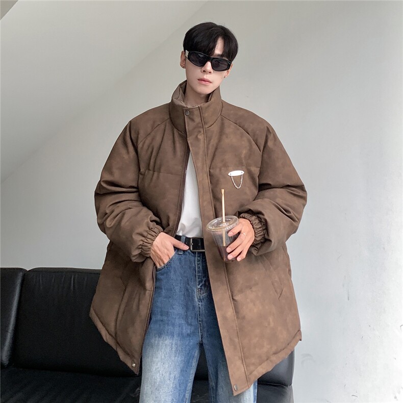 港风PU皮复古做旧金属设计棉衣男MY77102P130控198抖音控228，男装棉衣，星座227-7