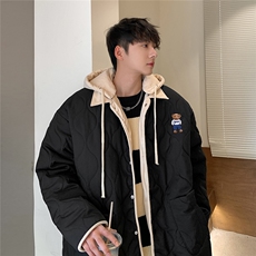 1港风外景灯芯绒拼接连帽棉衣男假两件小熊棉衣男8713P135控168，男装棉衣，星座226-2