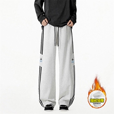 抖音得物高品质秋重磅加绒潮流运动三条杠宽松直筒休闲卫裤AK3602，男装休闲裤，电商A443