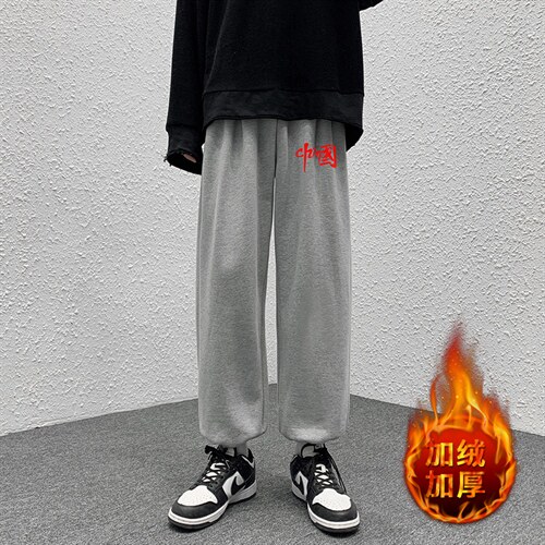 K13276-P35加绒-P45可束脚加厚加绒运动裤男大码宽松直筒卫裤男,男装休闲裤,电商A040