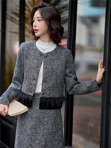 现货！重工烫钻小香风套装裙女2025秋冬新款轻奢外套半身裙两件套图片