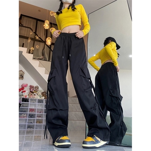 美式复古工装裤女高腰直筒阔腿飘带宽松休闲拖地长裤潮AK798-p35图片