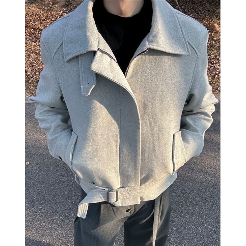 美式复古绑带正肩夹克男款秋冬可切换领型短款毛呢外套JB1043,男装夹克,星座1116A（原606A-3）