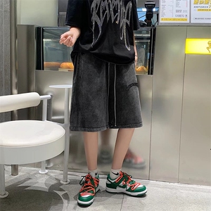 美式牛仔短裤男夏季外穿宽松五分裤子潮牌ins港风情侣D2032-p43图片