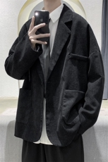 现货秋冬装港风宽松灯芯绒纯色休闲男装西装外套小西服D201-DM09，男装西服套装，电商D321-1