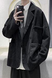 现货秋冬装港风宽松灯芯绒纯色休闲男装西装外套小西服D201-DM09图片