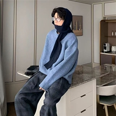 cleanfit纯色连帽毛衣男女秋季宽松慵懒高级感设计软糯针织衫内搭，男装针织衫/毛衣，星座506A