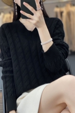 新款扭花V领羊绒衫女纯色加厚宽松套头毛衣打底针织羊毛衫秋冬，女装羊毛衫，魅途羊绒