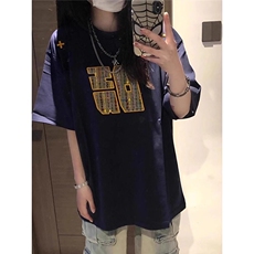 藏青色刺绣高级感情侣款重磅短袖T恤男女春夏季美式复古半袖上衣，男装T恤，星座506A