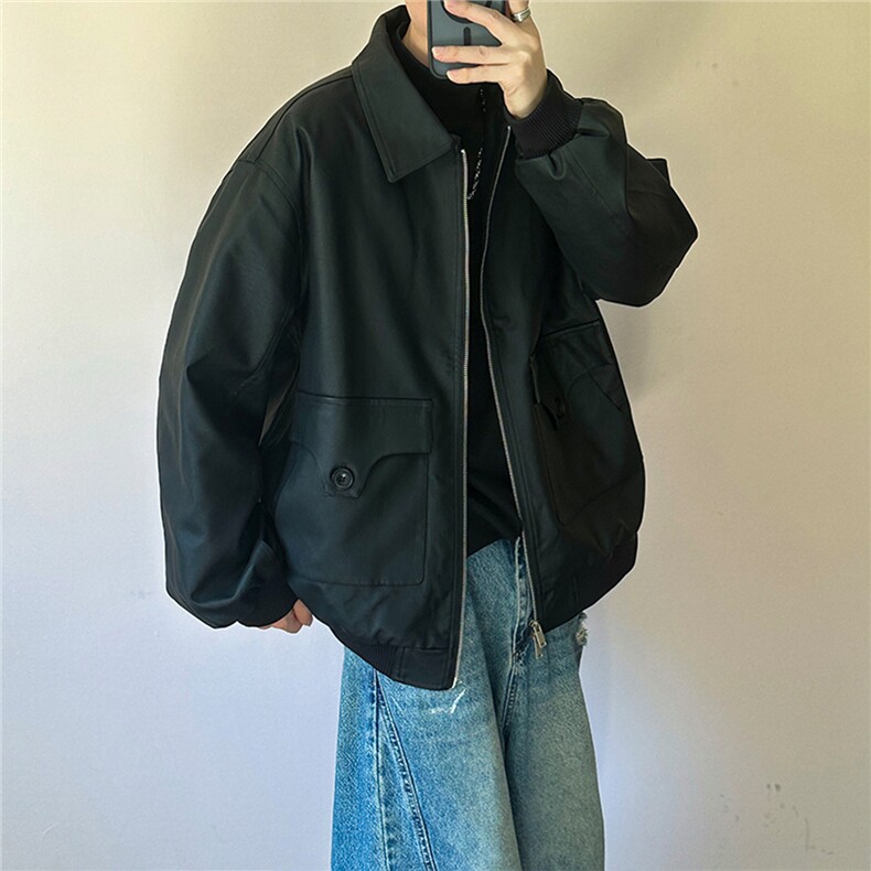 主推现货PU皮夹克外套宽松皮衣A351-AP2401-P110,男装夹克,电商A351
