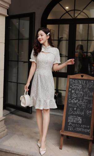 【现货】夏季新款蕾丝优雅气质旗袍连衣裙，女装婚纱/旗袍/礼服，芷炫