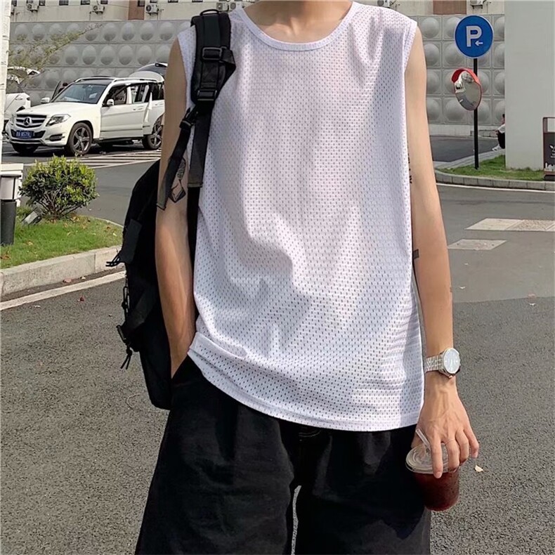 2023夏季ins运动休闲速干镂空T恤薄款冰丝网眼背心男T604-P13,男装T恤,星座512-2