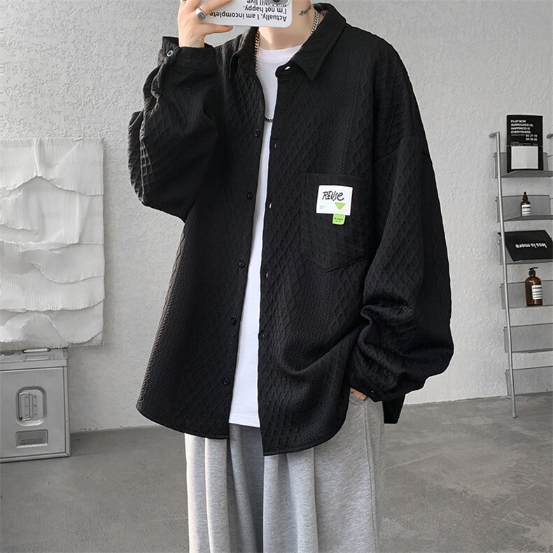 衬衫男秋季新款港风大码宽松提花长袖衬衣CS027-P45(现货）,男装衬衫,星座214-3