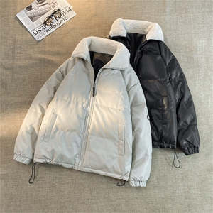 9291-特P75冬季情侣装加厚宽松棉服女潮牌港风PU皮棉衣外套男图片