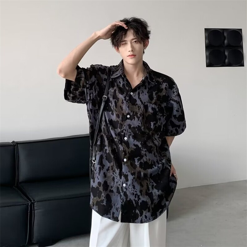 小众高级感夏威夷风花衬衫男女宽松oversize垂感衬衣夏装C3001,男装衬衫,星座1116A-1（原606A）