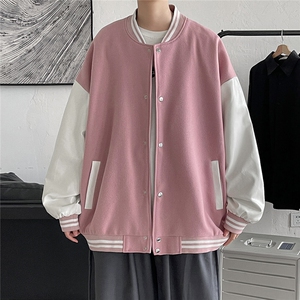 1港风毛呢子休闲宽松潮流棒球服夹克男外套大皂风7423P70控98图片