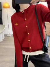 25秋季新款学院风通勤开衫女圆领毛衣针织外套宽松洋气减龄潮流款，女装针织衫/毛衣，美莎羊绒