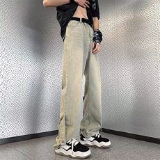 美式vibe裤子高街水洗牛仔裤男设计感小众拉链裤C943P42，男装牛仔裤，星座1116-2