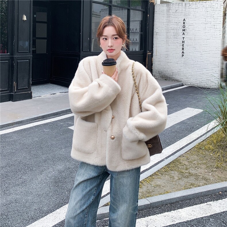 高级感轻奢小香风立领仿水貂毛绒环保皮草女冬季保暖毛毛大衣外套,女装棉衣/棉服,维壹