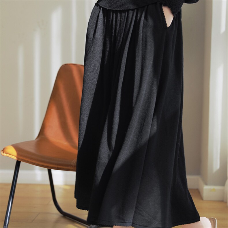 春秋款精纺羊毛半身裙女中长款高腰A字百褶裙大裙摆针织裙子伞裙，女装半身裙，片语羊绒