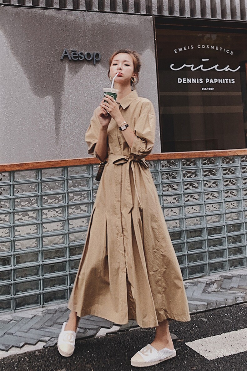 已出货2021夏季新款卡其色连衣裙225-1951-P105（控158）,女装连衣裙,浙宝225