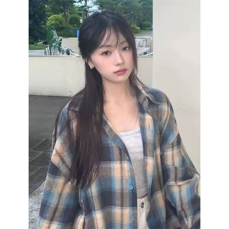 TC620-P45美式慵懒风格子衬衫外套女秋冬季衬衣小个子长袖上衣,女装衬衫,星座617A-2