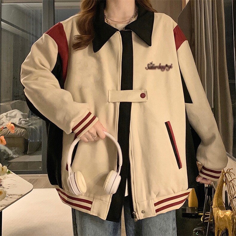 复古拼接刺绣翻领麂皮绒外套宽松情侣休闲棒球服夹克C427-P95,男装夹克,星座911-2(原星座613-2）