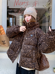 现货！放心推！洋气豹纹羽绒服女2025冬新款女装白鸭绒外套图片