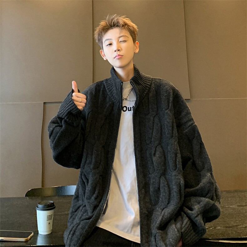 美式美式复古撞色条纹毛衣外套男潮高级感针织衫vintage图片