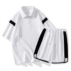 2024新款情侣装短袖Polo衫男士夏大码两件套学生运动装A409-1，男装休闲套装，电商A409-1